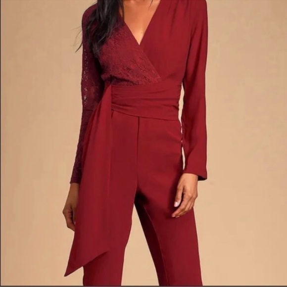 Lulus Pants - NWT‎ One I Adore Burgundy Lace Long Sleeve Jumpsuit